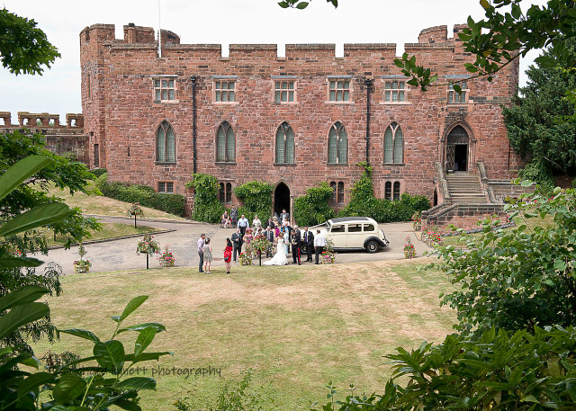 A crowd gather in the grounds of Shrewsbury Castle to wish a Prince and Princess well on their wedding day